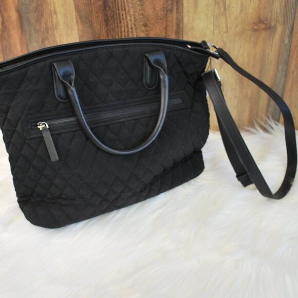 NWT Vera Bradley Casual Satchel Classic Black Quilted Multi Purpose Bag/Purse - Picture 2 of 5